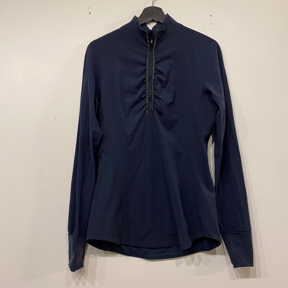 Lululemon Fast As Light 1/2 Zip Navy Blue Ruffle Running Activewear Top Size 10